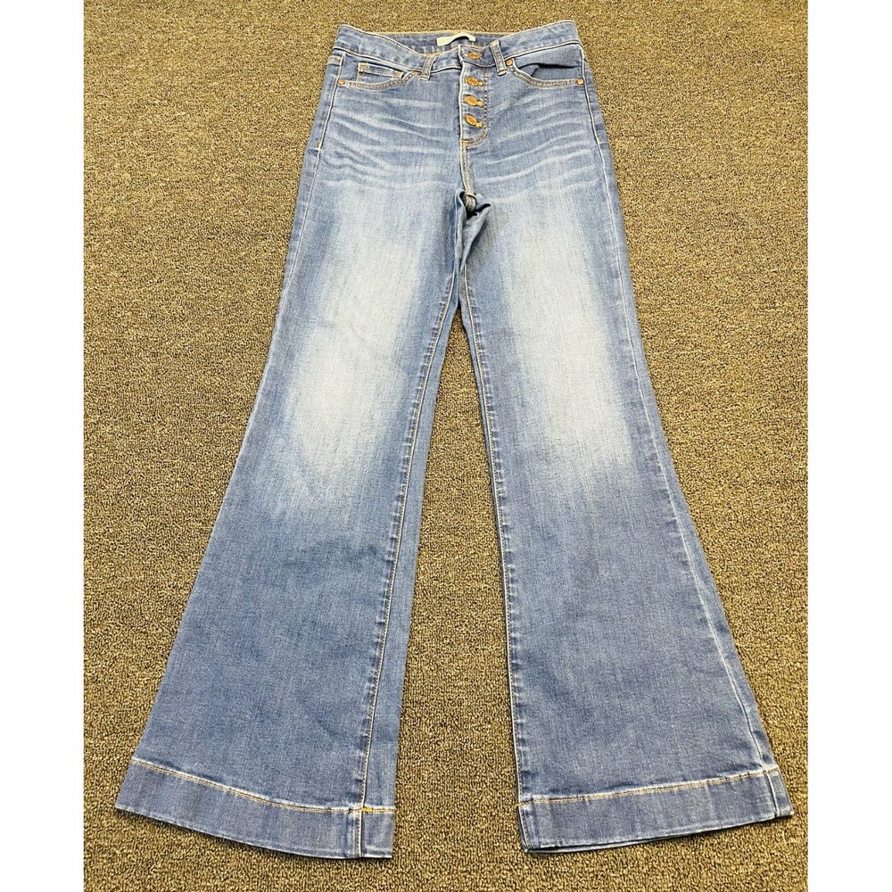 LC Lauren Conrad Flare Jeans Womens 6 Blue Denim Stretch Cotton Super High Rise
